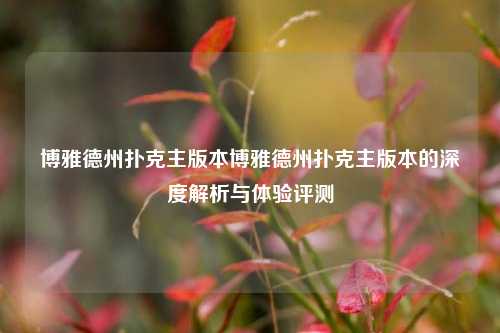 博雅德州扑克主版本博雅德州扑克主版本的深度解析与体验评测