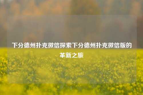 下分德州扑克微信探索下分德州扑克微信版的革新之旅