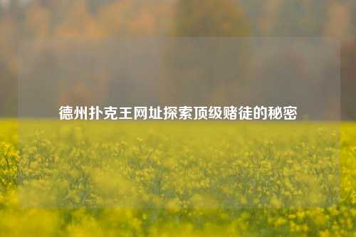 德州扑克王网址探索顶级赌徒的秘密