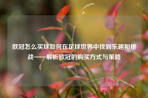 欧冠怎么买球如何在足球世界中找到乐趣和挑战——解析欧冠的购买方式与策略