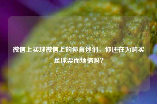 微信上买球微信上的体育迷们，你还在为购买足球票而烦恼吗？